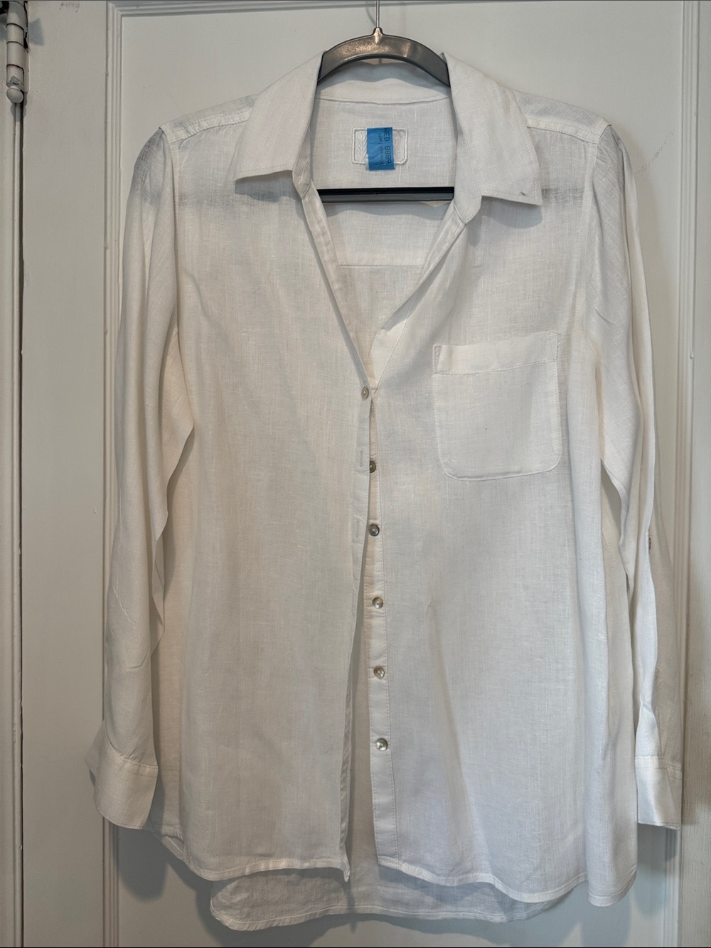 Sigrid Olsen White Linen Casual Button-Down Shirt